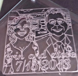 sandblasted caricature on crystal